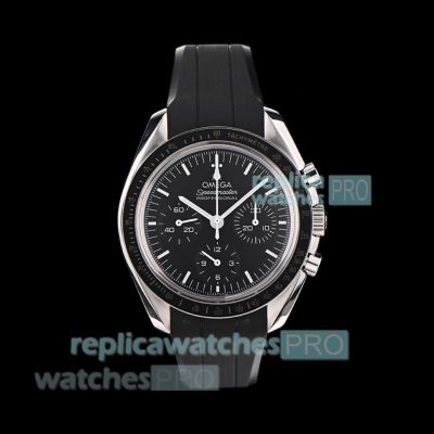 N1 Factory Swiss Replica Omega Speedmaster Black Dial Rubber Strap Moonwatch 